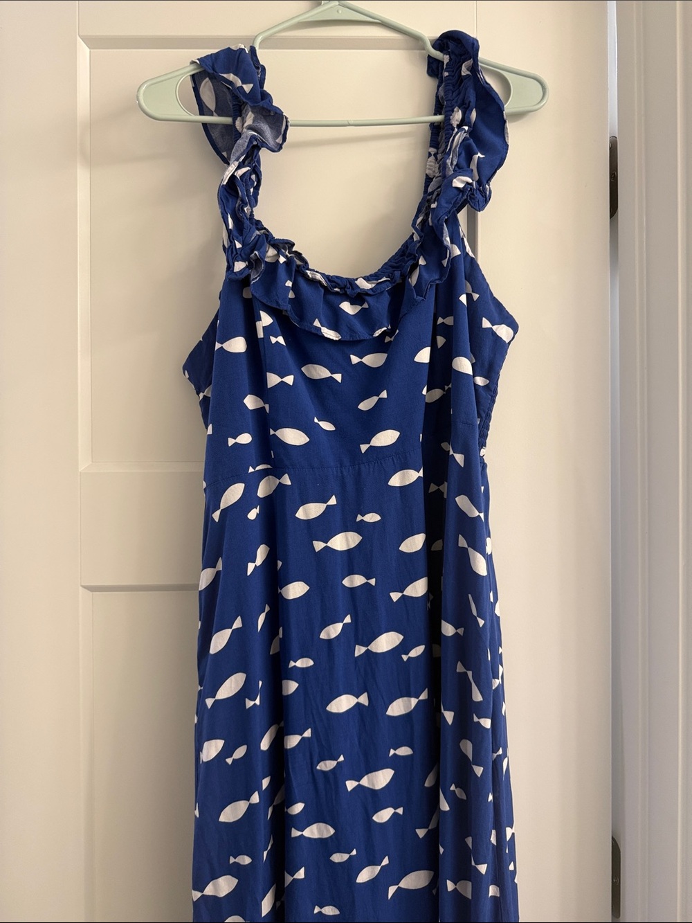 kate spade Navy Blue Fish-Print Ruffle Strap Dress